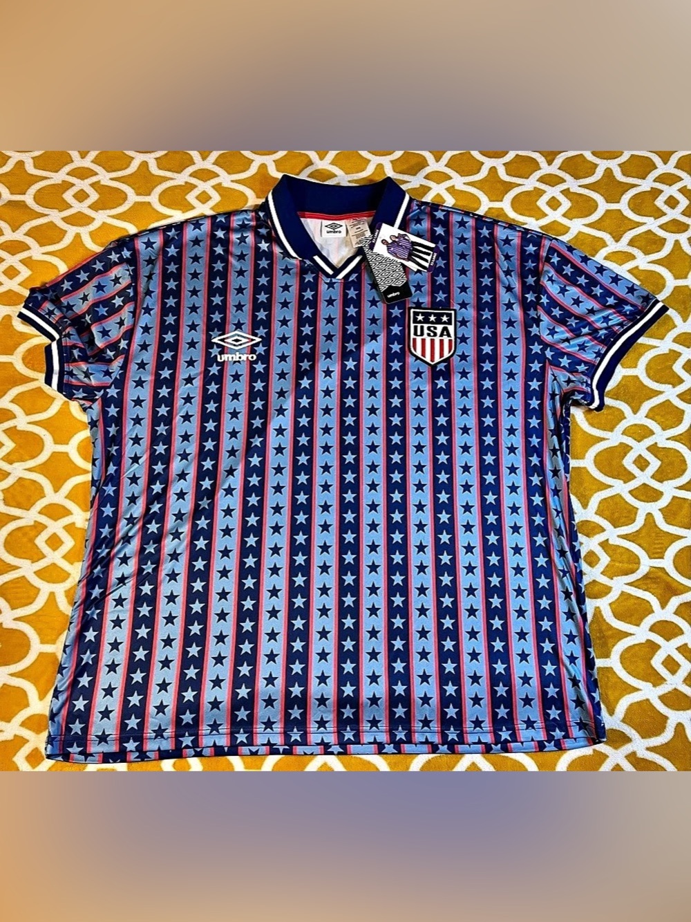 Umbro USA Stars and Stripes Polo Shirt Blue & Red XXL